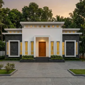 Symmetric Courtyard Villa With Framed Stone