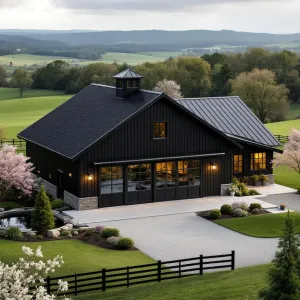 Majestic Black Barn Amid Rolling Hills