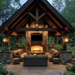 Cabin Glow: A Cozy Stone Hearth Lounge