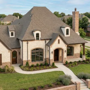 Sunlit Stone And Brick Estate Front