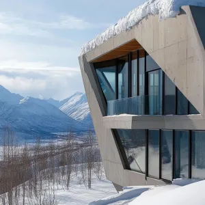 Minimalist Steel and Concrete Home With Snow Roof