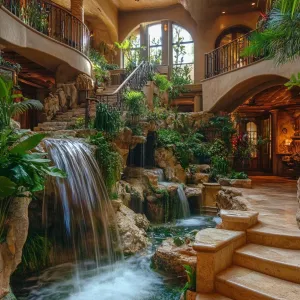 Desert Oasis Mansion With Indoor Waterfalls and Lush Gardens