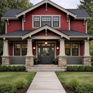 Red Gable Haven With Stone Porch