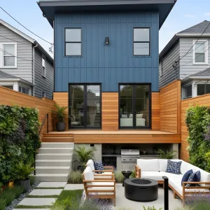 Sleek Denim Facade With Cedar Banding