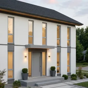 Serene Suburban Facade With Slim Windows