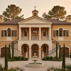 Palatial Portico With Curved Staircases