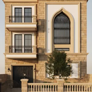 Golden Sandstone Facade With Arch Lattice