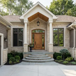 Stepped Stone Portico With Warm Door