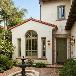 Fountain Framed Spanish Courtyard Entry