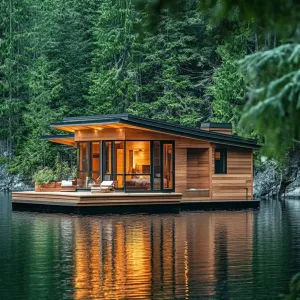 Floating Timber Cabin On a Lake