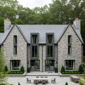 Chic Stone Residence with Manicured Entrance