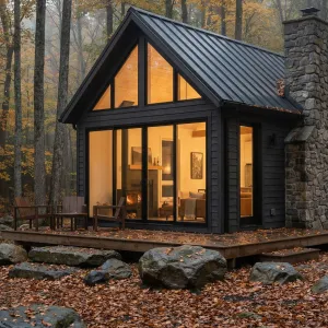 Autumn Hearth Glassfront Woodland Cabin