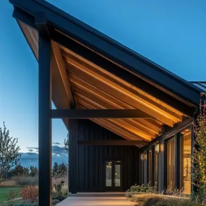 Black Shiplap Exterior With Dark Wood Barn Beams