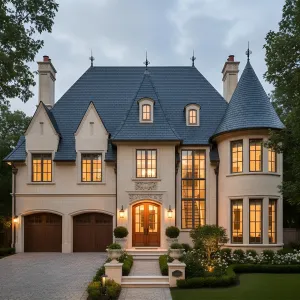 Slate-Blue Mansard and Turret Grandeur
