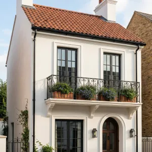 Charming Balcony Garden Stucco Townhouse