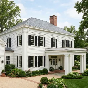 Graceful Portico Home With Bold Shutters
