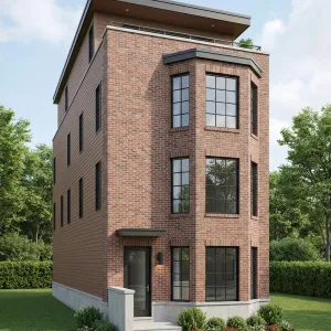 Tall Brick Brownstone With Bay Outlook