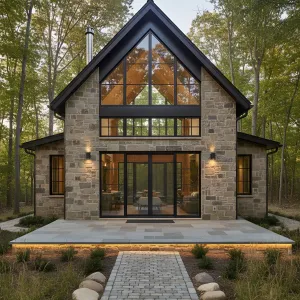 Forest-Facing Granite Truss House