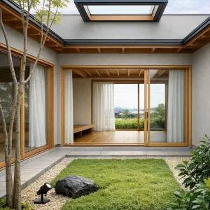 Zen Courtyard Home With Framed Sky