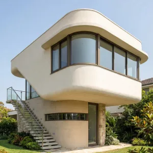 Floating Curved Pavilion Above Garden