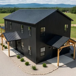 Sleek All-Black Barndominium with Mountain Views