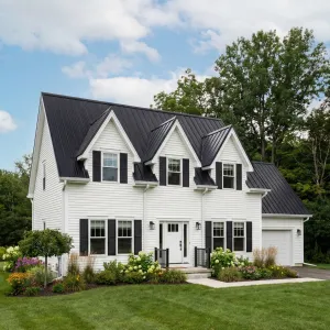 Crisp Farmhouse With Sleek Black Roof