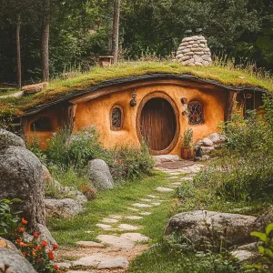 Hobbit-style Earthen House Nestled Into a Hill