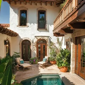 Sun-Drenched Courtyard with Tropical Poolside Bliss