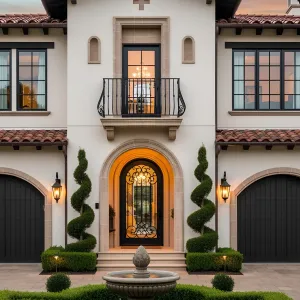 Elegant Tuscan Manor with Spiraled Topiary Joy