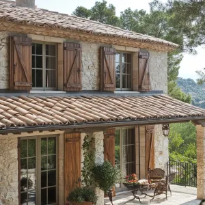 Rustic Wooden Shutters and Contemporary Metal Roofing