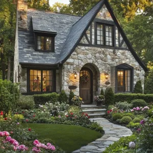 Enchanted Stone Cottage with Flowered Pathway