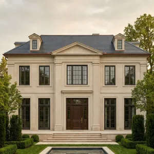 Pedimented City Villa With Reflecting Pool