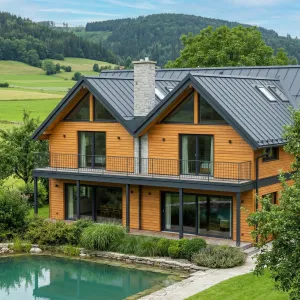 Pondside Timber Lodge With Metal Roof