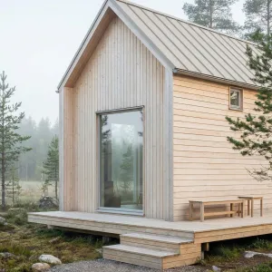 Pale Timber Cabin On Quiet Moor
