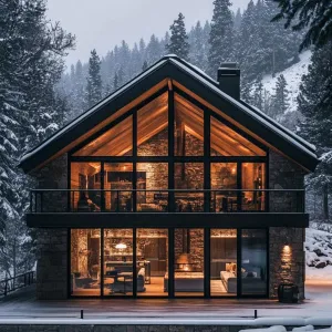 Glass-Crowned Cabin Among Snowy Giants