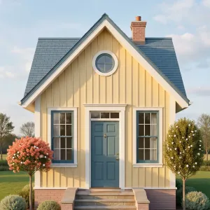 Sunny Yellow Cottage With Blue Door
