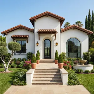 Terracotta Gabled Villa Approach