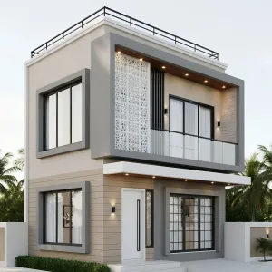 Lattice-Lit Corner Courtyard