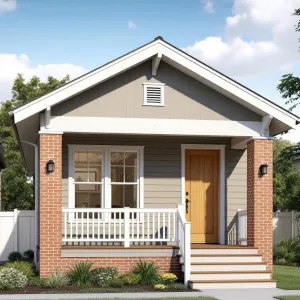 Charming Cottage with Orange Door and Brick Columns