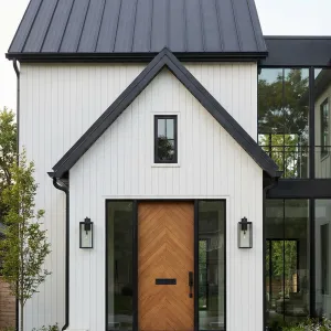 Sleek Gabled Entry With Chevron Wood