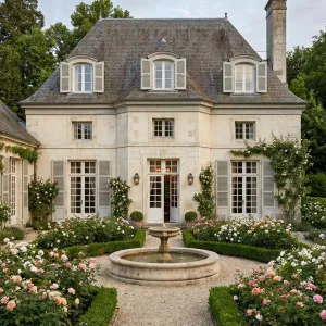 Romantic Manor Courtyard With Rose Parterres