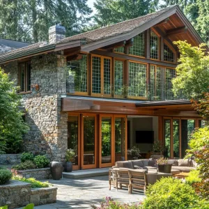 Stone and Timber Tranquility Among Trees