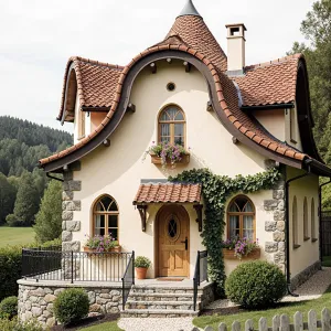 Whimsical Wavy-Top Cottage with Floral Flourishes