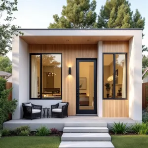 Scandi Breeze: Fresh Box Cottage with Sleek Patio Charm