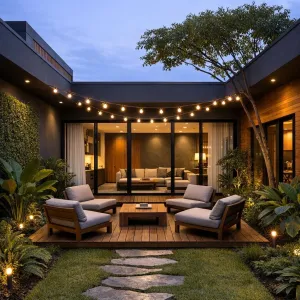 String Light Courtyard For Laidback Evenings