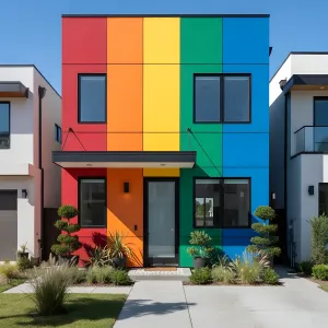 Prism-Striped Cube With Sleek Black Apertures