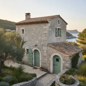 Mint-Shutter Coastal Stone Hideaway
