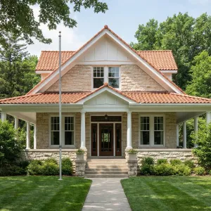 Terracotta Stone Gabled Porch House