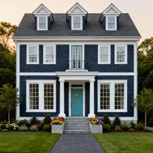 Teal Door Colonial With Navy Shell