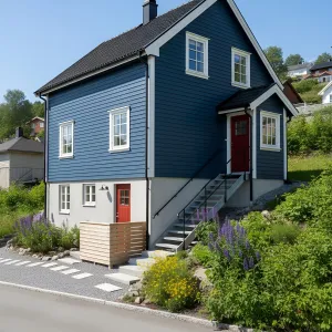 Nordic Slate Home With Cheery Doors